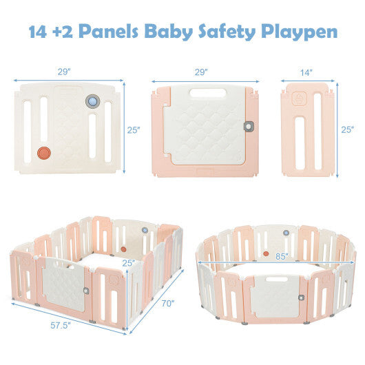 16 Panels Baby Safety Playpen with Drawing Board-Gray