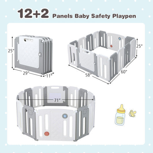 14 Panels Kids Safety Activity Play Center with Drawing Board-Gray