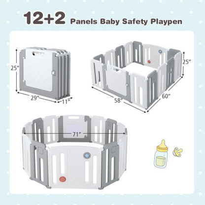 14 Panels Kids Safety Activity Play Center with Drawing Board-Gray