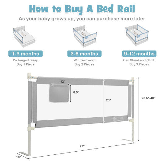 76.8  Inch Baby Bed Rail with Double Safety Child Lock-Gray