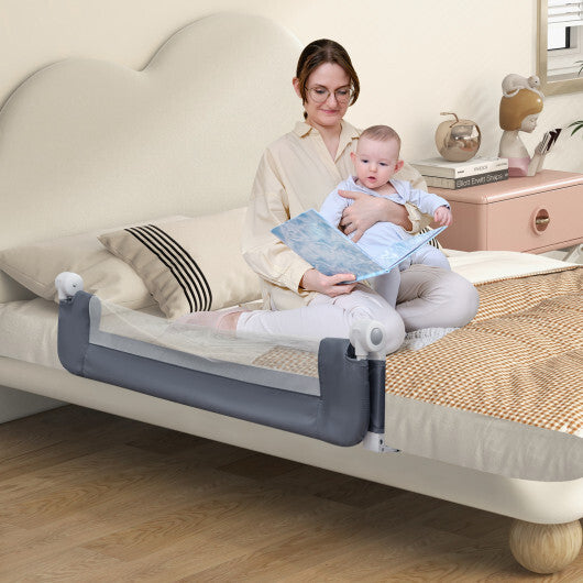 Foldable Bed Rail Swing Down Baby Bed Guard Rail-Gray - Color: Gray