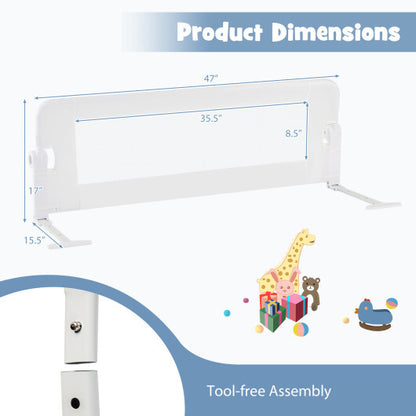 Foldable Bed Rail Swing Down Baby Bed Guard Rail-White - Color: White