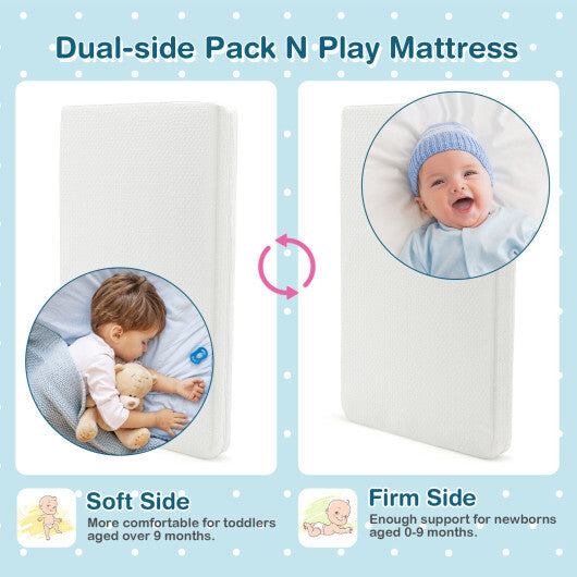 38 x 26 Inch Dual Sided Pack and Play Baby Mattress Pad with Removable Washable Cover-White - Color: White