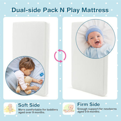 38 x 26 Inch Dual Sided Pack and Play Baby Mattress Pad with Removable Washable Cover-White - Color: White