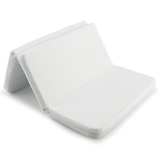 38 x 26 Inch Tri-fold Pack and Play Mattress Topper Mattress Pad with Carrying Bag-White - Color: White