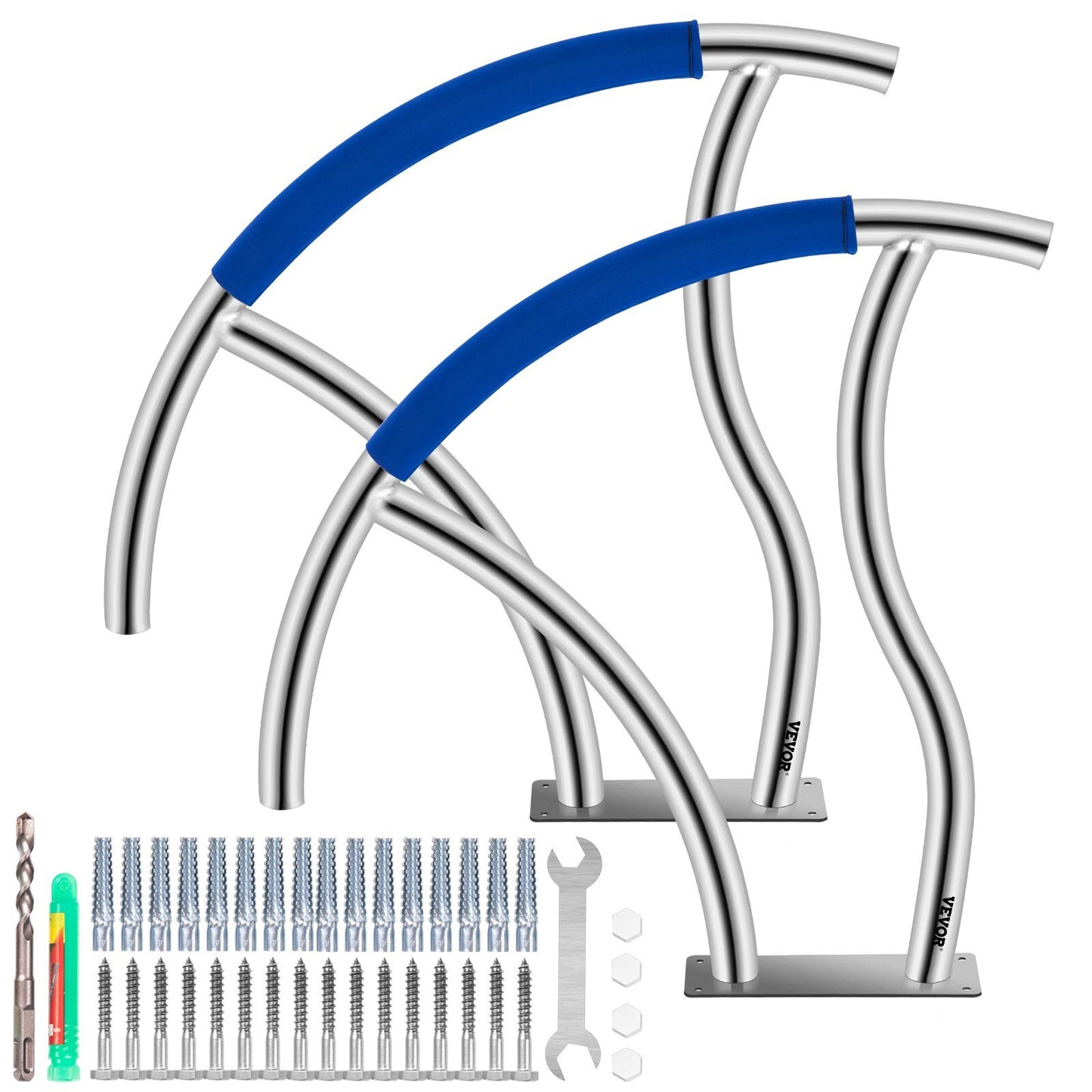 VEVOR Pool Handrail, 2Pack 30"x30" Swimming Pool Stair Rail, 304 Stainless Steel Stair Pool Hand Rail Rated 375lbs Load Capacity, Pool Rail with Quick Mount Base Plate, and Complete Mounting Accessory