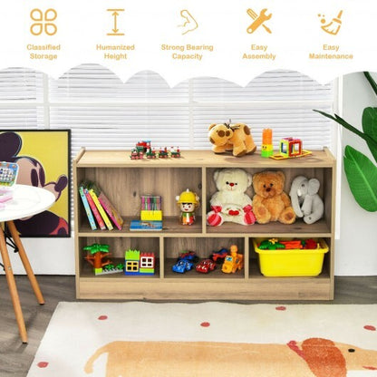 Kids 2-Shelf Bookcase 5-Cube Wood Toy Storage Cabinet Organizer-Natural - Color: Natural