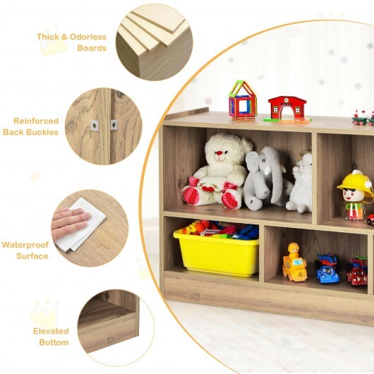 Kids 2-Shelf Bookcase 5-Cube Wood Toy Storage Cabinet Organizer-Natural - Color: Natural