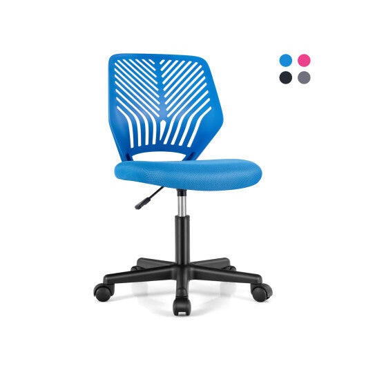 Height-adjustable Ergonomic Kids Desk Chair with Universal Casters-Blue - Color: Blue