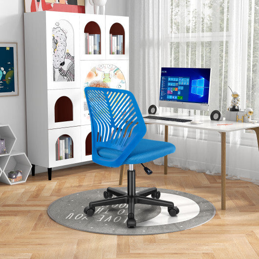 Height-adjustable Ergonomic Kids Desk Chair with Universal Casters-Blue - Color: Blue