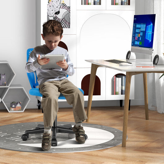 Height-adjustable Ergonomic Kids Desk Chair with Universal Casters-Blue - Color: Blue