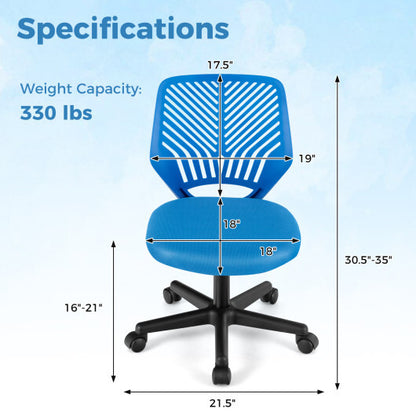 Height-adjustable Ergonomic Kids Desk Chair with Universal Casters-Blue - Color: Blue