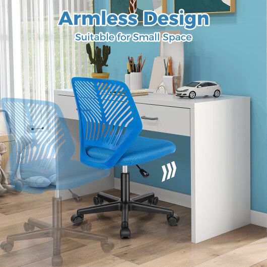 Height-adjustable Ergonomic Kids Desk Chair with Universal Casters-Blue - Color: Blue