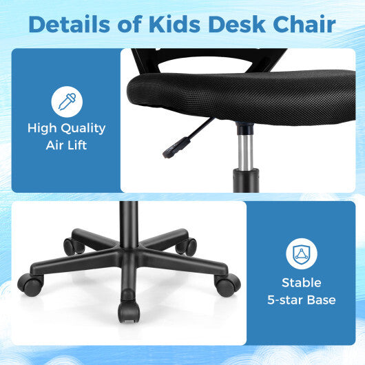 Height-adjustable Ergonomic Kids Desk Chair with Universal Casters-Blue