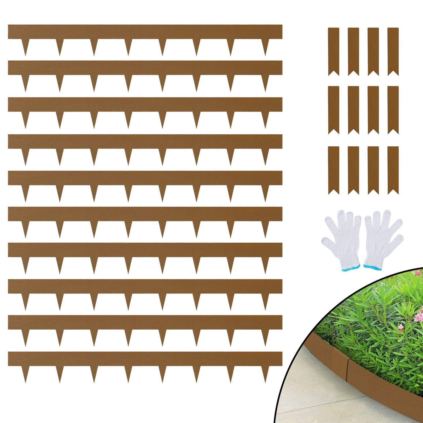 VEVOR Steel Landscape Edging, 10-pack Steel Garden Edging Borders, 39.6" L x 2" H Strips, Hammer-in Edging Border, Bendable Metal Landscape Edging for Yard, Garden, 2.5" Spike Height, Rustic Brown