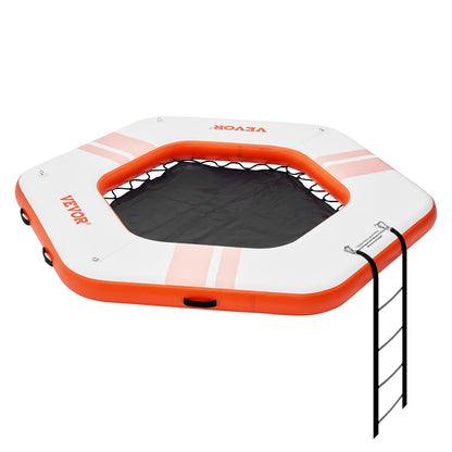 VEVOR Inflatable Floating Dock, 8.5FT Inflatable Dock Platform with 5FT Trampoline Mesh Pool, Non-Slip Floating Platform Water Mat with Portable Bag & Detachable Ladder for Pool Beach Relaxation