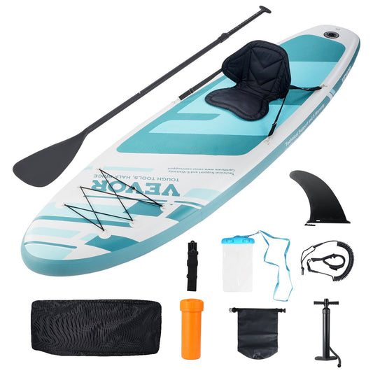 VEVOR Inflatable Stand Up Paddle Board, 10.6' x 33" x 6" Wide SUP Paddleboard with Removable Kayak Seat, Board Accessories, Pump, Paddle, Fin, Backpack, Ankle Leash, and Repair Kit, for Youth & Adults