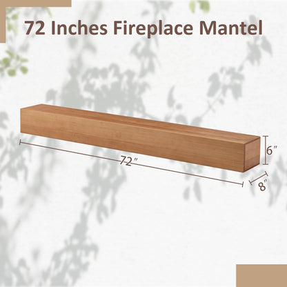 72'' Fireplace Mantel Wooden Wall Mounted Floating Shelf 8" Deep Solid Pine Wood,Natural