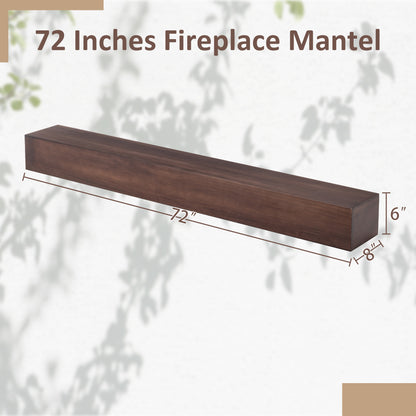72'' Fireplace Mantel Wooden Wall Mounted Floating Shelf 8" Deep Solid Pine Wood,Brown