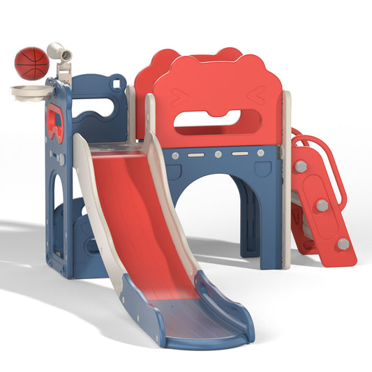 8-In-1 Kids Slide and Climber Set,Toddler Slide Playset with Basketball Game Telescope,Children Indoor Outdoor Playground (Red+Blue+White)