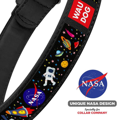 Leather Dog Collar with NASA Design Dog Collars for Medium Dogs Small Large Dogs Heavy Duty Collar with Durable Metal Buckle 14-19 inch Neck x 1 inch Wide Nasa Pattern