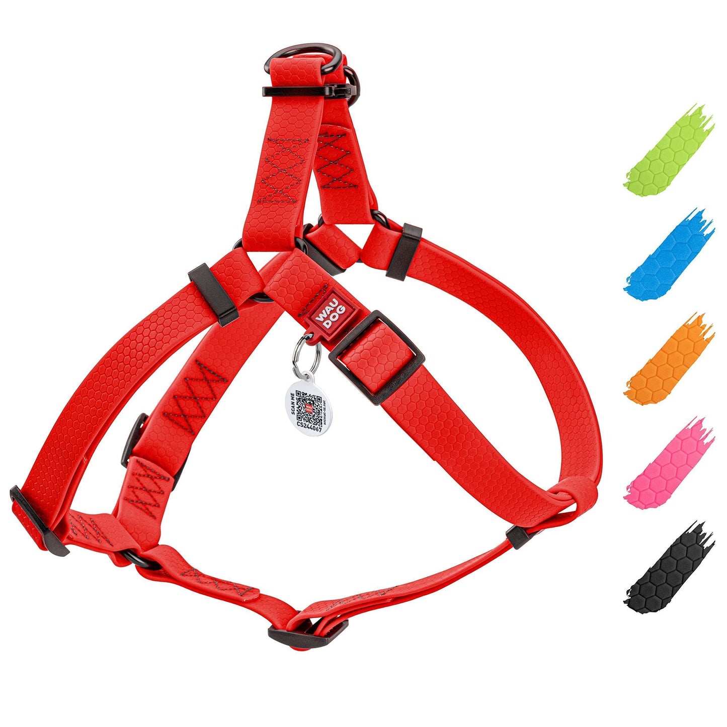 Waterproof Dog Harness Adjustable for Small Dogs Heavy Duty Harness with Durable Metal Clasp Red Color 16-22 inch S Size