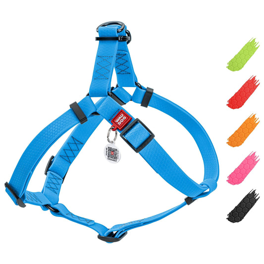 Waterproof Dog Harness Adjustable for Small Dogs Heavy Duty with Durable Metal Clasp Blue Color 16-22 inch S Size
