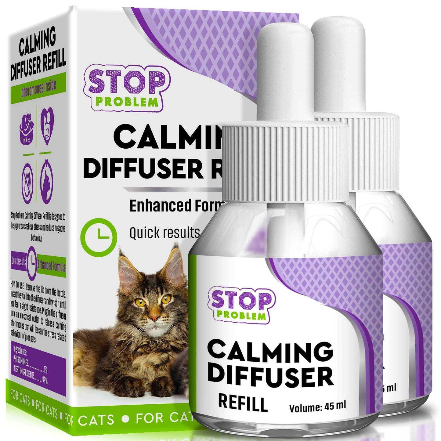 Pheromone Calming Diffuser Refill 2 Pack for Cats with Long Lasting Relax Effect Enhanced Formula of Anxiety Relief Stress Prevention for Pets Diffuser not Included