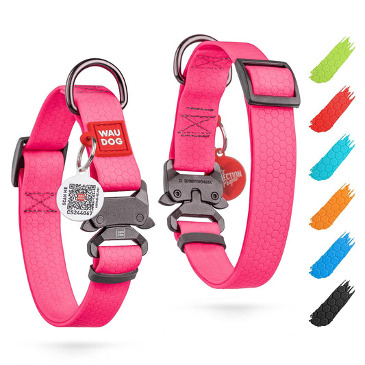 Waterproof Dog Collar Adjustable for Large Dogs Small and Medium Dogs Heavy Duty Dog Collars with Durable Metal Clasp for Boy Girl Dog Collars Pink 10-16 inch Neck x 4/5 inch Wide Metal Buckle