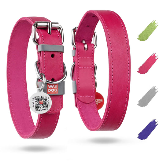 Long Lasting Leather Dog Collar for Large Dogs Medium Small Dogs Adjustable for Boy Girl Dog Collars with Durable Buckle D Ring Pink 15 - 20 inch Neck x 1 inch Wide
