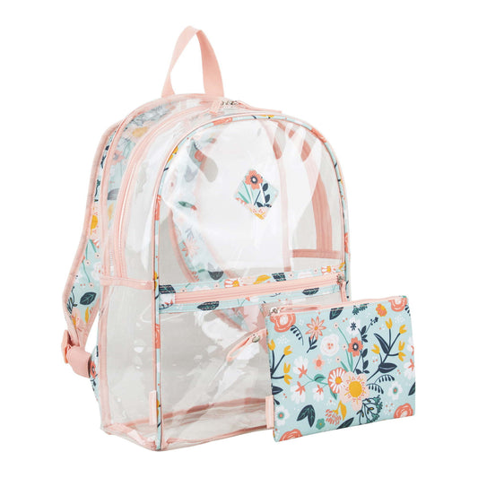 Eastsport Unisex Childrens Clear Backpack with Pencil Case 2-Piece Set Pink Flower Print