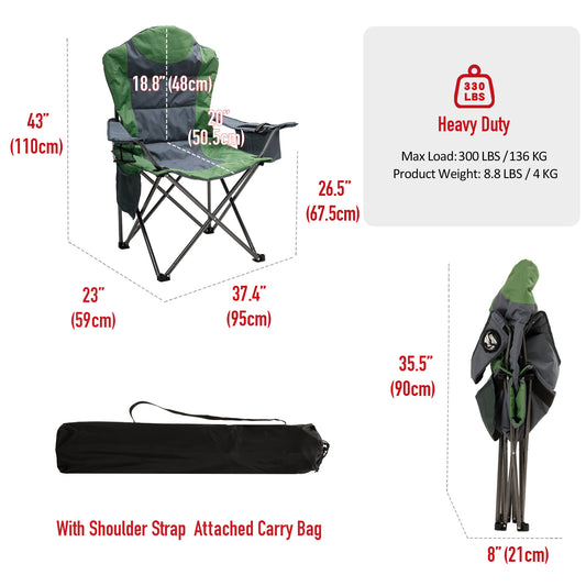 Camping Chair With Armrest, Side Pouch & Cooler, Oversized Padded Backpacking Chair With Cup Holder & Storage Bag, Outdoor Portable Hiking & Lawn Chairs For Adults