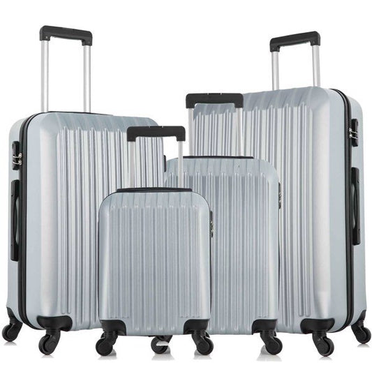 4 Piece Set Luggage Sets Suitcase ABS Hardshell Lightweight Spinner Wheels (16/20/24/28 inch) silver white