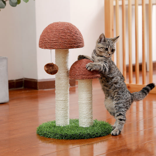 Cat Scratching Post Mushroom Claw Scratcher with Natural Sisal Ropes Interactive Dangling Ball for Kittens and Small Cats(Unable to ship on weekends, please be careful when placing orders )
