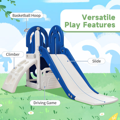 Toddler Climber and Slide Set 4 in 1; Kids Playground Climber Freestanding Slide Playset with Basketball Hoop Play Combination for Babies Indoor & Outdoor