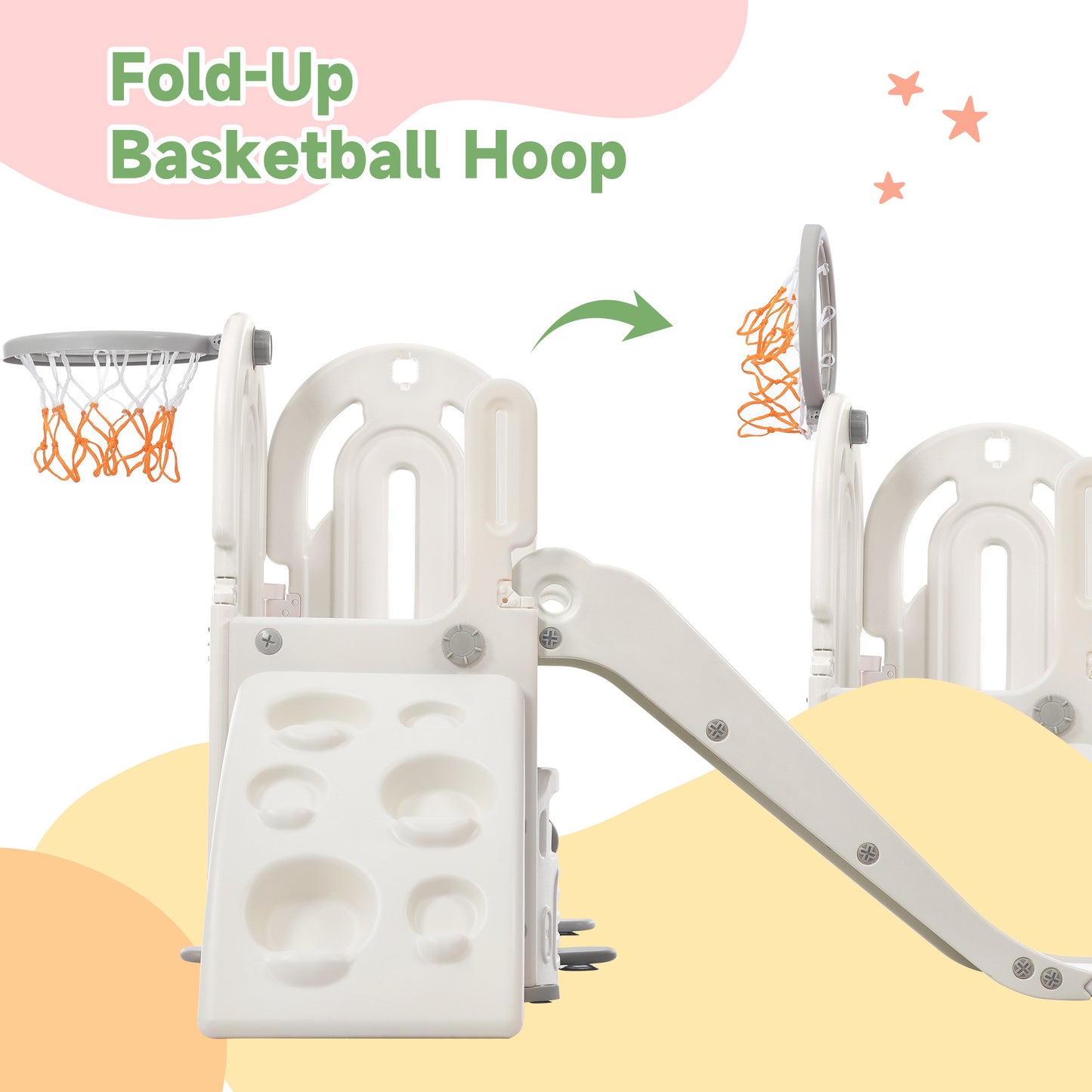 Toddler Climber and Slide Set 4 in 1; Kids Playground Climber Freestanding Slide Playset with Basketball Hoop Play Combination for Babies Indoor & Outdoor