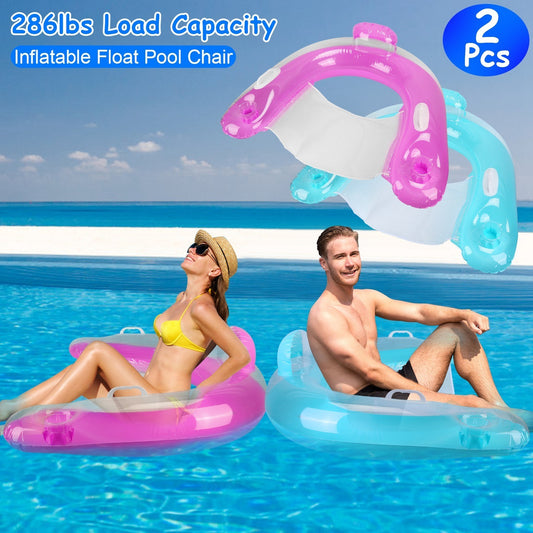 2Pcs Inflatable Float Pool Chair 286lbs Load Water Lounger Floating Mattress with Cup Holder Arm Rest Outdoor Pool Party Beach