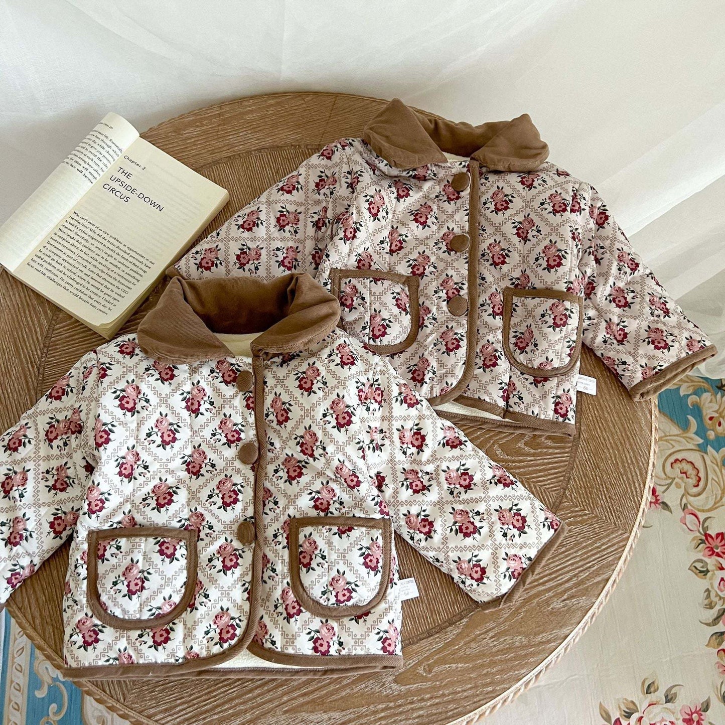 Baby Floral Print Pattern Quilted Warm Padded Jacket In Winter