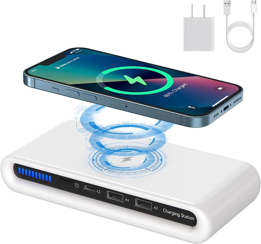 Wireless Charger 30W USB Wireless Charging Station for Multiple Device with USB C Ports Compatible for iPhone 14/13/12/Pro Max Google Pixel