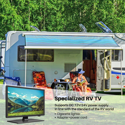 SYLVOX 22 inch RV TV;  12 Volt TV DC Powered 1080P FHD Television Built in ATSC Tuner;  FM Radio;  DVD;  with HDMI/USB/VGA Input;  TV for Motorhome;  Camper;  Boat and Home