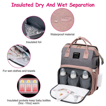 Multifunctional Diaper Bag Backpack Waterproof Mommy Bag Nappy Bag Maternity Backpack for Baby with Insulated Pockets Diaper Pad Toys Burp Cloth USB Port