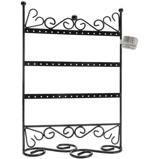 Jewelry Display Earring Stand - Scroll Bottom - 3 Tier 9 X 12 X 4 Inches Black Metal