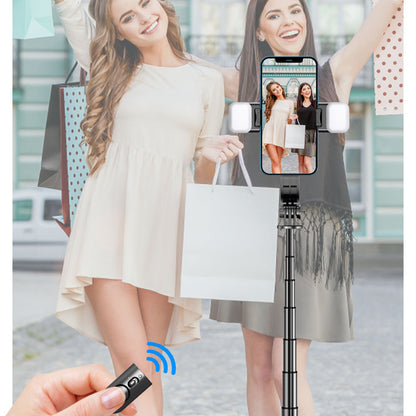 Extended Wireless Selfie Stick With Double Fill Light Adjustable Phone Holder Multifunctional Selfie Stick Cell Phone Stand Compatible For IOS Android Smart Phones L13 extended bracket black