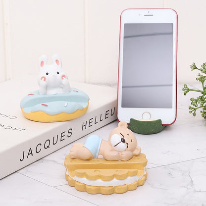 Resin  Creative  Mobile  Phone  Holder Cute Animal Image Living Room Office Home Ornaments Food blogger mobile phone holder-toast