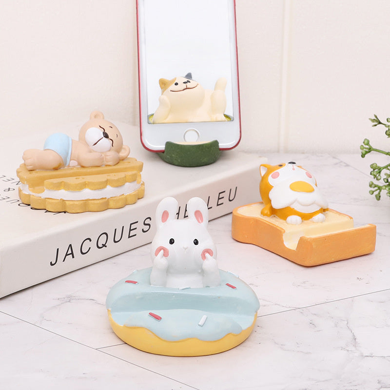 Resin  Creative  Mobile  Phone  Holder Cute Animal Image Living Room Office Home Ornaments Food blogger mobile phone holder-toast