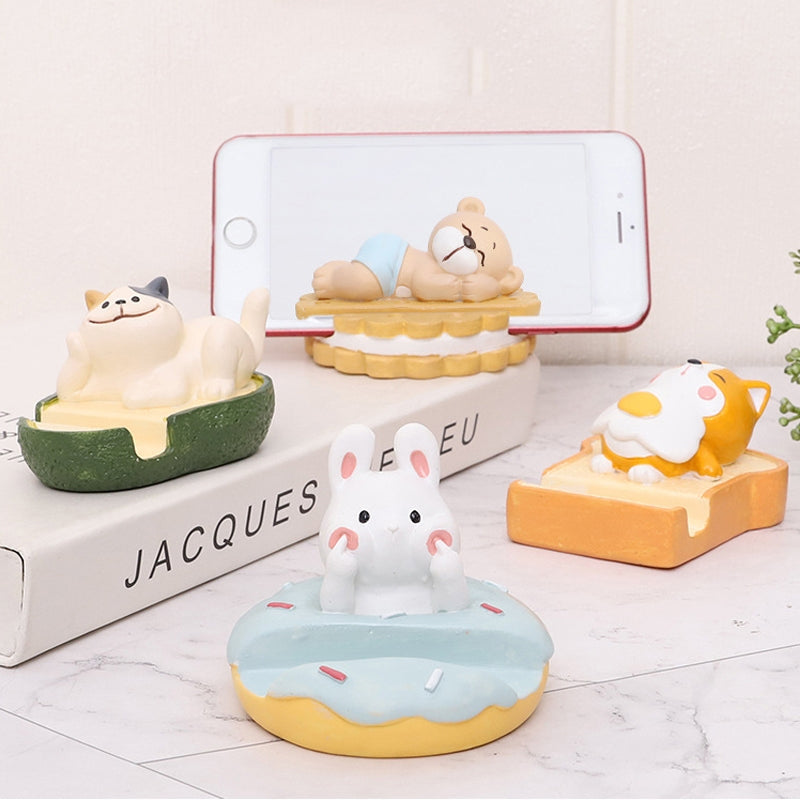 Resin  Creative  Mobile  Phone  Holder Cute Animal Image Living Room Office Home Ornaments Food blogger mobile phone holder-toast