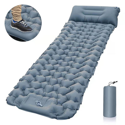 Camping Sleeping Pad Ultralight Mat With Built-in Foot Pump & Pillow Inflatable Sleeping Pads For Camping Backpacking Hiking grey