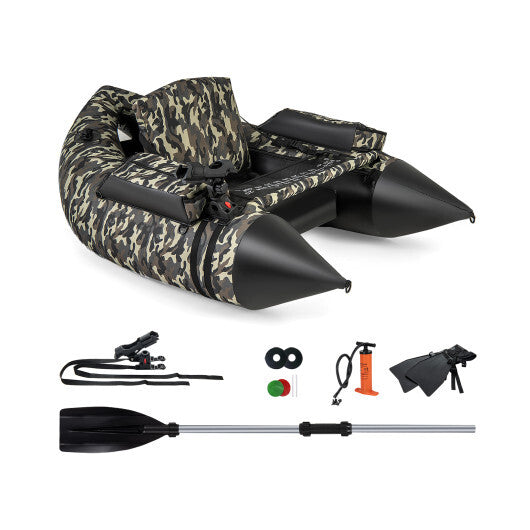 350 LBS Inflatable Fishing Float Tube with Adjustable Backrest and Backpack Straps-Camouflage