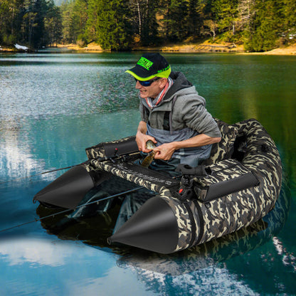 350 LBS Inflatable Fishing Float Tube with Adjustable Backrest and Backpack Straps-Camouflage