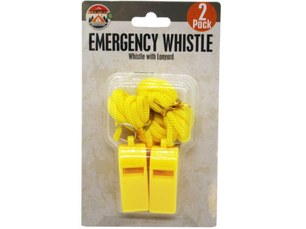 2 Pack Plastic Whistles with Lanyard ( Case of 8 )